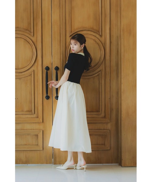 ORGUE（オルグ）の「Bi-color docking one-piece/バイカラードッキングワンピース（スカート・レディース・ブラック/ブルー/ブラック×ホワイト/アイボリー・MEDIUM/SMALL）」の6枚目の写真