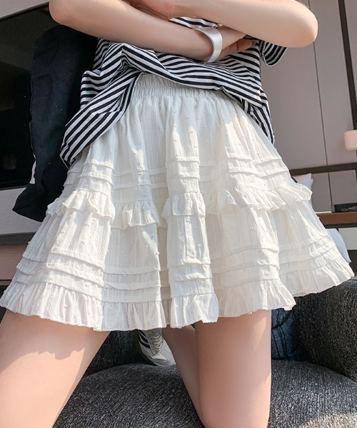 FLINEA(フリネア)の「Aラインフリルショートスカート(スカート・レディース・ホワイト/ブラック・FREE)」の8枚目の写真