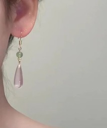 /Bz/ピンクストーンドロップピアス/両耳用/レディース(T3)