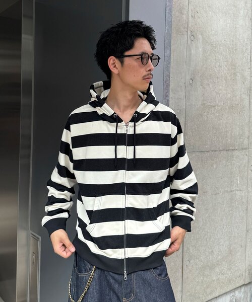 CIAOPANIC(チャオパニック)の「ボーダーダブルジップアップパーカー(Tシャツ/カットソー・メンズ・ホワイト/レッド・LARGE/MEDIUM)」の2枚目の写真