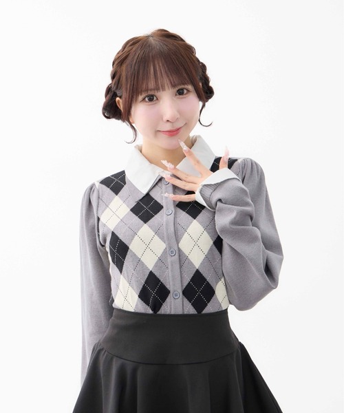 INGNI(イング)の「アーガイルシャツドッキングレイヤードニット(ニット/セーター・レディース・ネイビー/ブラウン/ボルドー/グレー・M)」の2枚目の写真