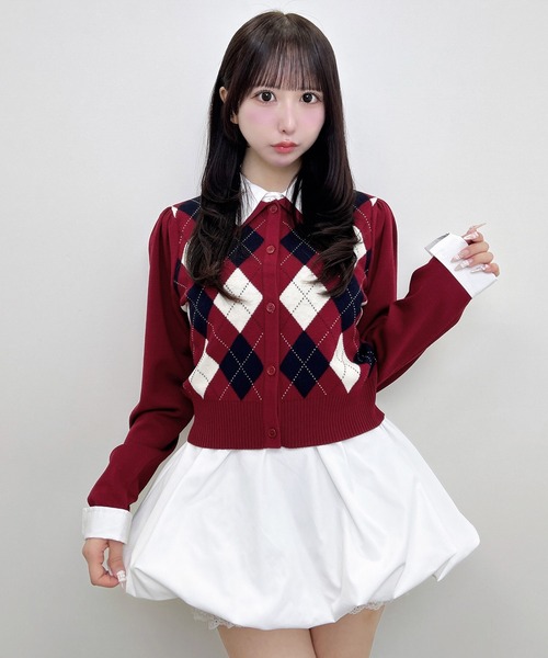 INGNI(イング)の「アーガイルシャツドッキングレイヤードニット(ニット/セーター・レディース・ネイビー/ブラウン/ボルドー/グレー・M)」の4枚目の写真