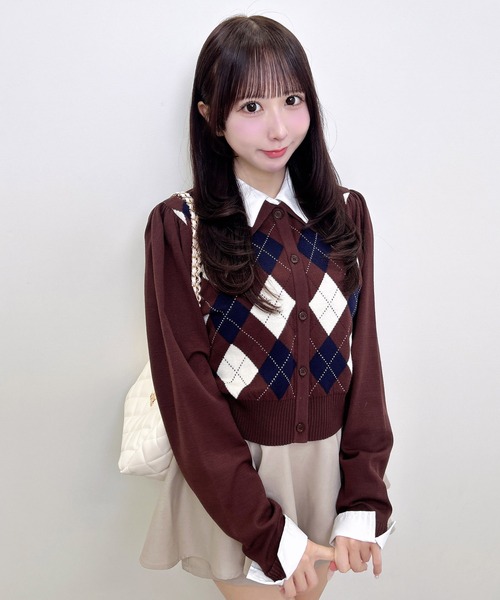 INGNI(イング)の「アーガイルシャツドッキングレイヤードニット(ニット/セーター・レディース・ネイビー/ブラウン/ボルドー/グレー・M)」の6枚目の写真
