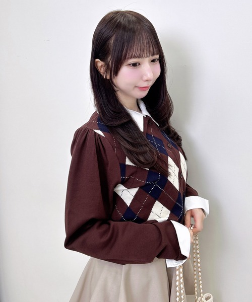 INGNI(イング)の「アーガイルシャツドッキングレイヤードニット(ニット/セーター・レディース・ネイビー/ブラウン/ボルドー/グレー・M)」の7枚目の写真