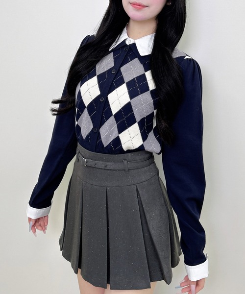 INGNI(イング)の「アーガイルシャツドッキングレイヤードニット(ニット/セーター・レディース・ネイビー/ブラウン/ボルドー/グレー・M)」の12枚目の写真