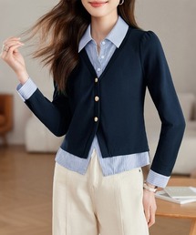 ストライプ柄シャツドッキングトップス