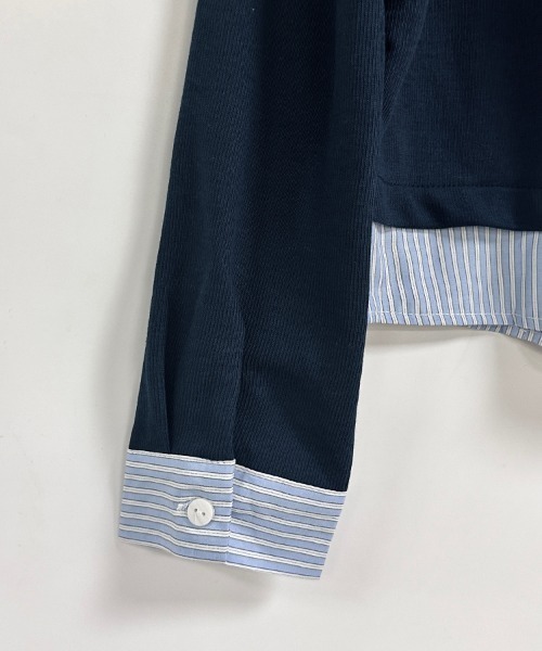 ONEP STAR（ワンピスター）の「ストライプ柄シャツドッキングトップス（ニット/セーター・レディース・ネイビー・MEDIUM/X-LARGE/LARGE）」の12枚目の写真