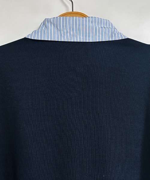 ONEP STAR（ワンピスター）の「ストライプ柄シャツドッキングトップス（ニット/セーター・レディース・ネイビー・MEDIUM/X-LARGE/LARGE）」の14枚目の写真