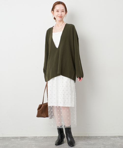 SLOBE IENA(スローブイエナ)の「《WEB限定カラーあり/》echecs Vネックプルオーバー(ニット/セーター・レディース・チャコールグレー/ピンク/カーキ/ブラック・FREE)」の21枚目の写真