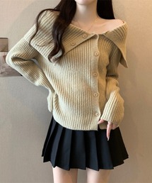 オフショルダーリブニットプルオーバー