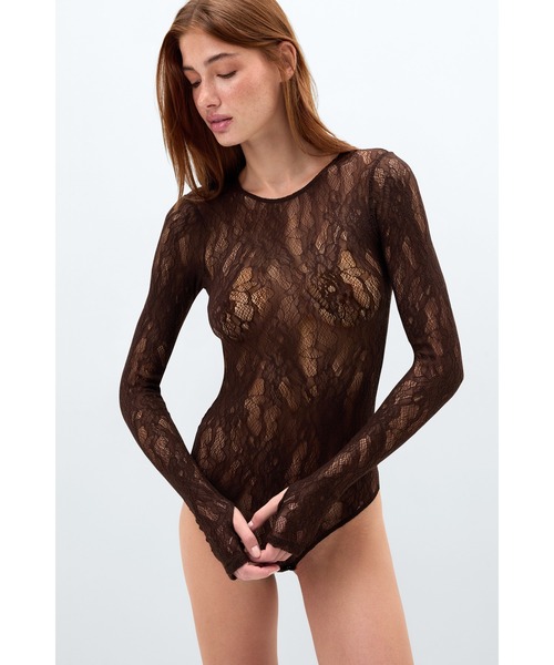 Intimissimi（インティミッシミ）の「ストレッチレース ロングスリーブ ボディスーツ（タンクトップ・レディース・モカ/アイボリー/ブラック・S/M/L）」の3枚目の写真