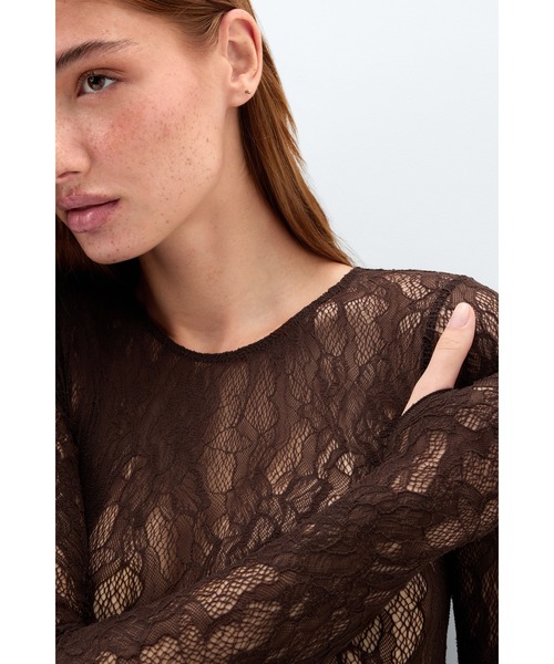 Intimissimi（インティミッシミ）の「ストレッチレース ロングスリーブ ボディスーツ（タンクトップ・レディース・モカ/アイボリー/ブラック・S/M/L）」の15枚目の写真