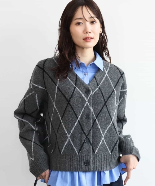 MK MICHEL KLEIN（エムケーミッシェルクラン）の「[洗える]ウールジャガードアーガイル柄ニットカーディガン（カーディガン/ボレロ・レディース・ライトブラウン/グレー・38）」の11枚目の写真