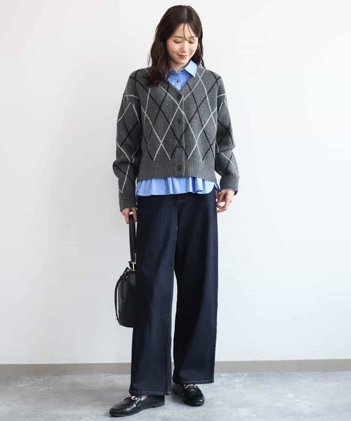 MK MICHEL KLEIN（エムケーミッシェルクラン）の「[洗える]ウールジャガードアーガイル柄ニットカーディガン（カーディガン/ボレロ・レディース・ライトブラウン/グレー・38）」の14枚目の写真