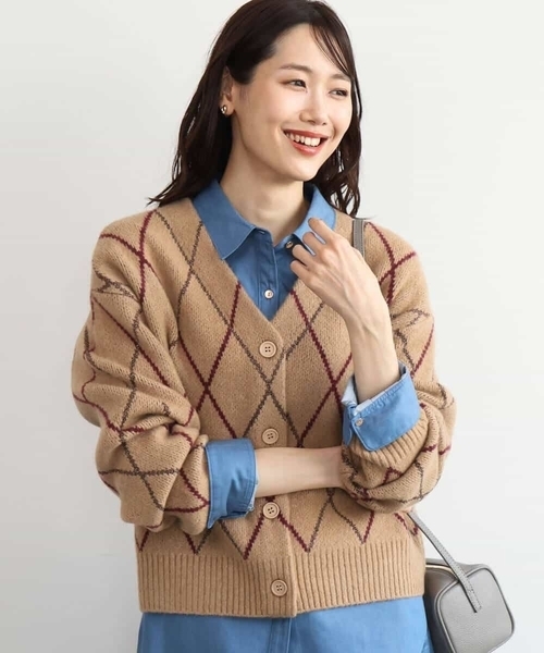 MK MICHEL KLEIN（エムケーミッシェルクラン）の「[洗える]ウールジャガードアーガイル柄ニットカーディガン（カーディガン/ボレロ・レディース・ライトブラウン/グレー・38）」の19枚目の写真