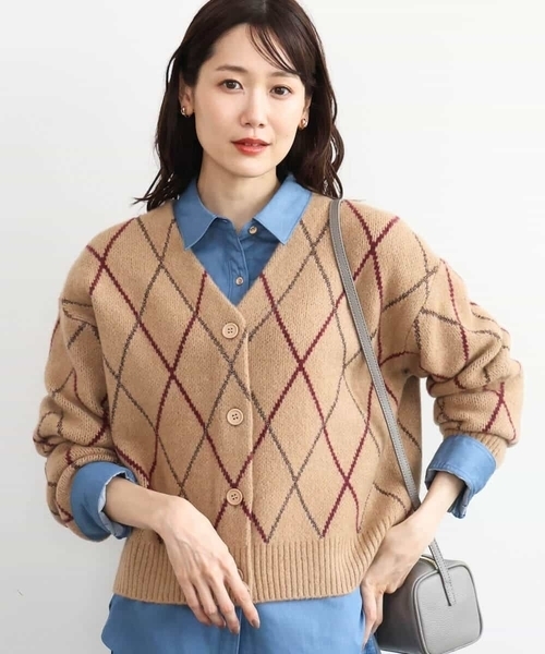 MK MICHEL KLEIN（エムケーミッシェルクラン）の「[洗える]ウールジャガードアーガイル柄ニットカーディガン（カーディガン/ボレロ・レディース・ライトブラウン/グレー・38）」の21枚目の写真