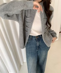 ダッフルボタンハイネックニットジャケット