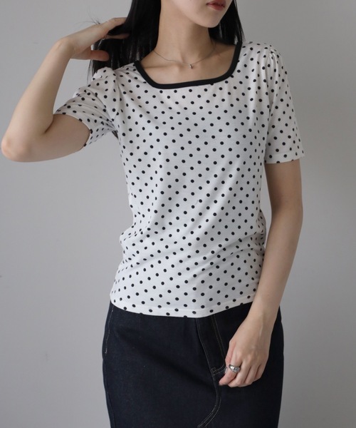 2WAYリンガードット柄Tシャツ