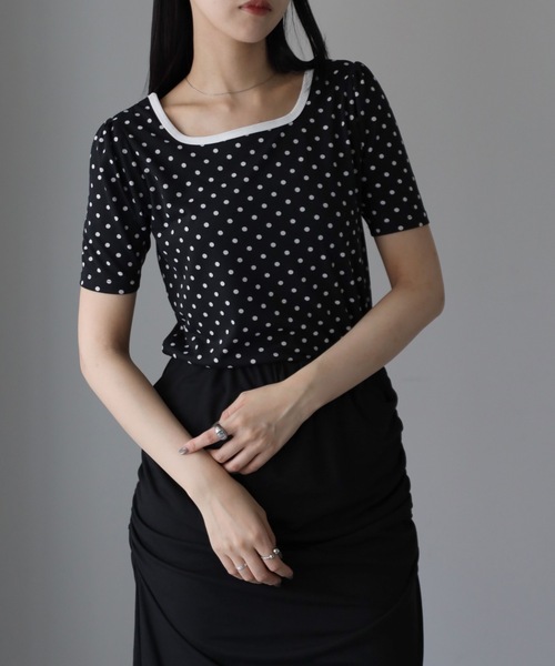 2WAYリンガードット柄Tシャツ