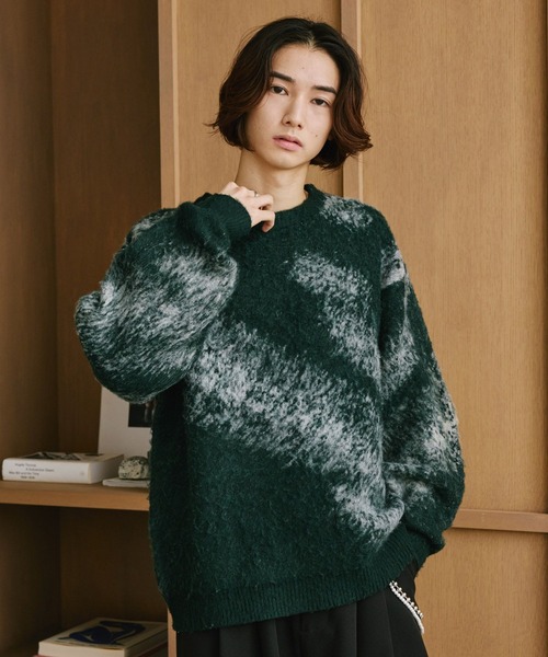 RAGEBLUE(レイジブルー)の「ABSTRACT PATTERN BRUSHED KNIT/アブストラクト柄起毛ニット(ニット/セーター・メンズ・ブラック/グリーン/グレー・MEDIUM/LARGE)」の3枚目の写真