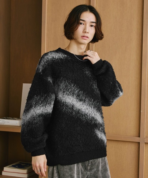 RAGEBLUE(レイジブルー)の「ABSTRACT PATTERN BRUSHED KNIT/アブストラクト柄起毛ニット(ニット/セーター・メンズ・ブラック/グリーン/グレー・MEDIUM/LARGE)」の7枚目の写真