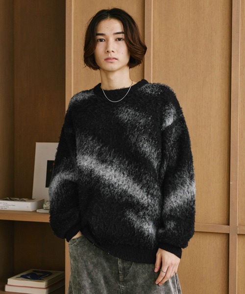 RAGEBLUE(レイジブルー)の「ABSTRACT PATTERN BRUSHED KNIT/アブストラクト柄起毛ニット(ニット/セーター・メンズ・ブラック/グリーン/グレー・MEDIUM/LARGE)」の8枚目の写真