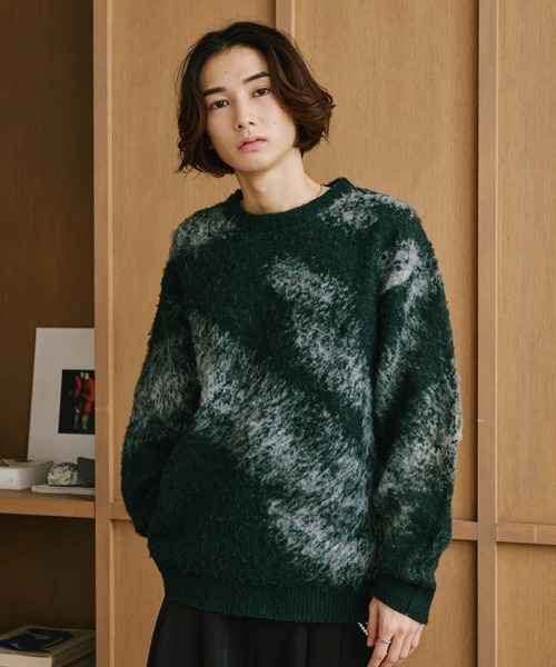 RAGEBLUE(レイジブルー)の「ABSTRACT PATTERN BRUSHED KNIT/アブストラクト柄起毛ニット(ニット/セーター・メンズ・ブラック/グリーン/グレー・MEDIUM/LARGE)」の14枚目の写真