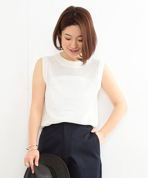 B:MING by BEAMS（ビーミングバイビームス）の「ビーミング by ビームス / メッシュニットベスト 16SS（ベスト・レディース・ホワイト/カーキ・ONE SIZE）」の2枚目の写真