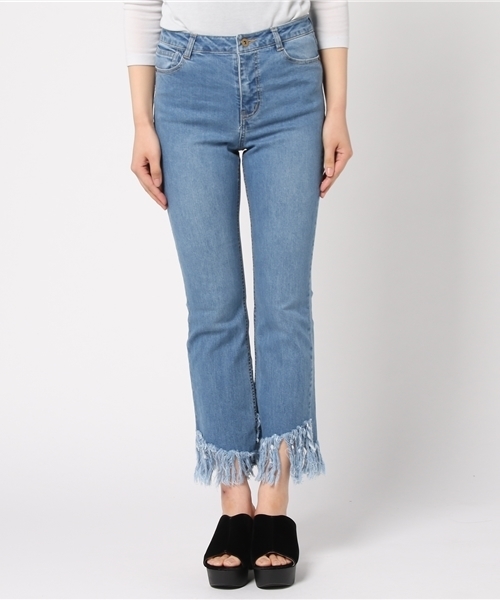 WEGO（ウィゴー）の「WEGO/ストレッチフリンジフレアデニムパンツ（デニムパンツ・レディース・インディゴブルー・LARGE/MEDIUM）」の8枚目の写真