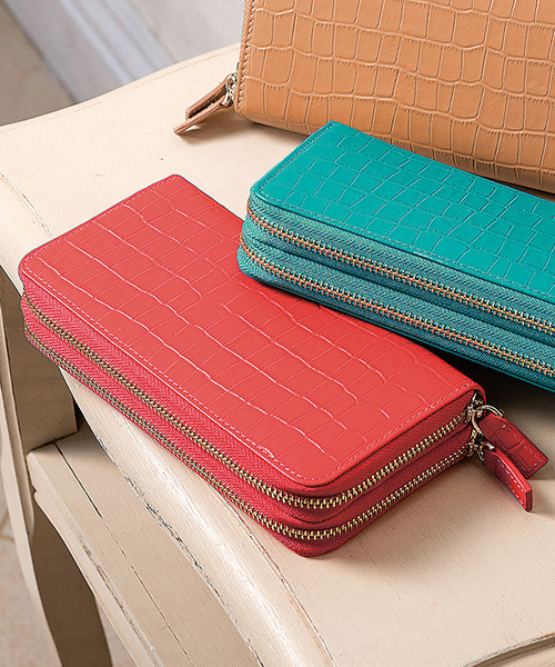 Ranan ラナン の 本革クロコ型押しダブルファスナー長財布 財布 Wear