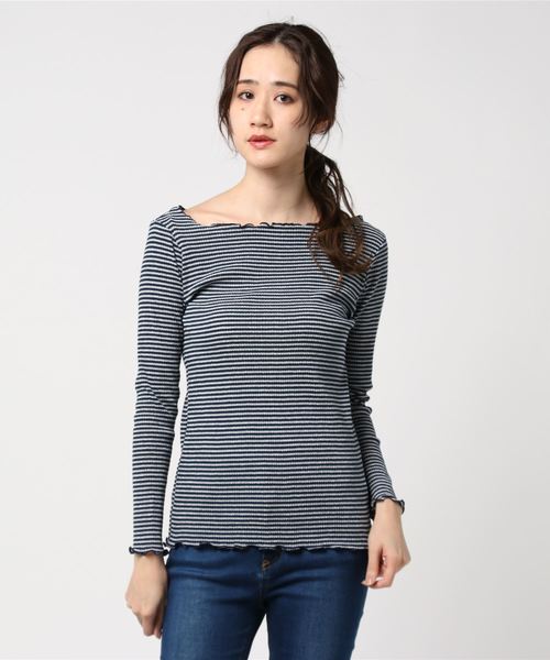 12Twelve Agenda(トゥエルブ アジェンダ)の「ボートネックラメボーダーカットソープルオーバー(Tシャツ/カットソー・レディース・ネイビー/オフホワイト・M)」の1枚目の写真