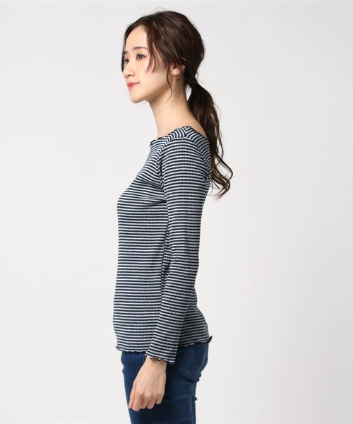 12Twelve Agenda(トゥエルブ アジェンダ)の「ボートネックラメボーダーカットソープルオーバー(Tシャツ/カットソー・レディース・ネイビー/オフホワイト・M)」の3枚目の写真