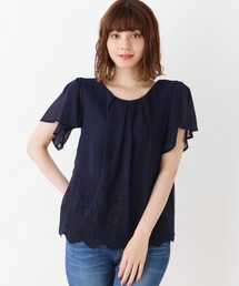 刺繍スカラップヘムブラウス