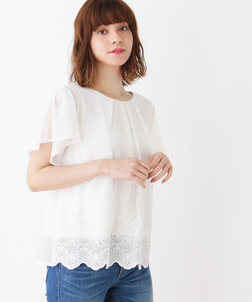grove(グローブ)の「刺繍スカラップヘムブラウス(シャツ/ブラウス・レディース・ネイビー/オフホワイト/ピンク/イエロー/グリーン・02/03)」の2枚目の写真