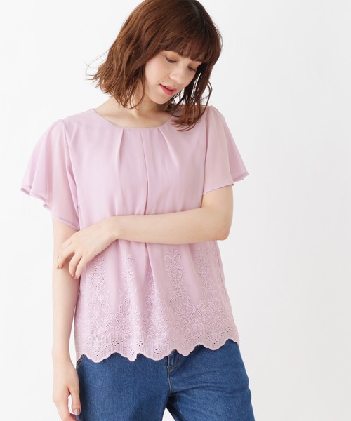 grove(グローブ)の「刺繍スカラップヘムブラウス(シャツ/ブラウス・レディース・ネイビー/オフホワイト/ピンク/イエロー/グリーン・02/03)」の5枚目の写真