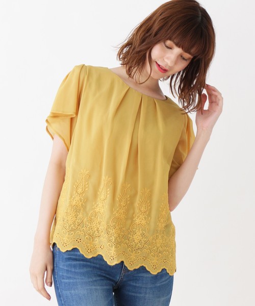 grove(グローブ)の「刺繍スカラップヘムブラウス(シャツ/ブラウス・レディース・ネイビー/オフホワイト/ピンク/イエロー/グリーン・02/03)」の4枚目の写真
