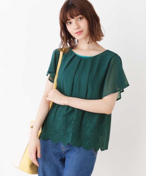 grove(グローブ)の「刺繍スカラップヘムブラウス(シャツ/ブラウス・レディース・ネイビー/オフホワイト/ピンク/イエロー/グリーン・02/03)」の3枚目の写真