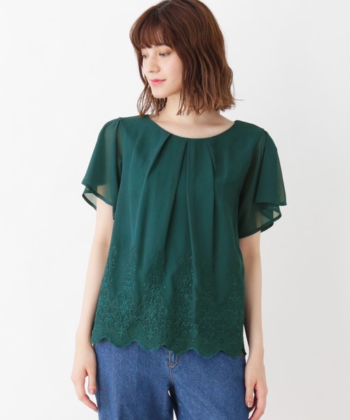 grove(グローブ)の「刺繍スカラップヘムブラウス(シャツ/ブラウス・レディース・ネイビー/オフホワイト/ピンク/イエロー/グリーン・02/03)」の6枚目の写真