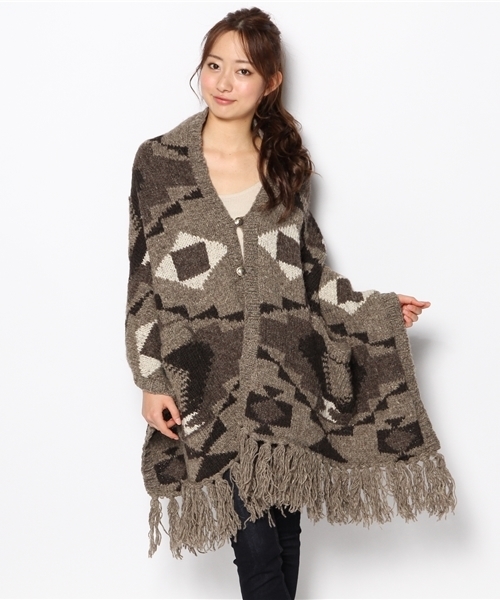 goa（ゴア）の「ナバホジャガードニットショール（その他アウター・レディース・アイボリー/ブラウン・FREE）」の2枚目の写真