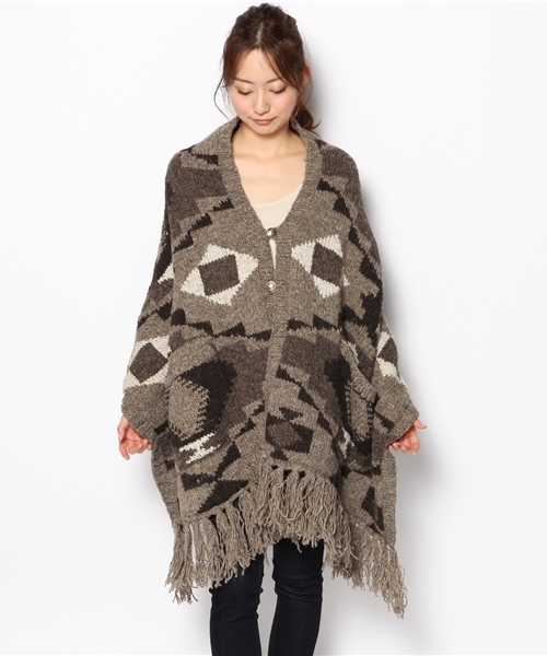 goa（ゴア）の「ナバホジャガードニットショール（その他アウター・レディース・アイボリー/ブラウン・FREE）」の3枚目の写真