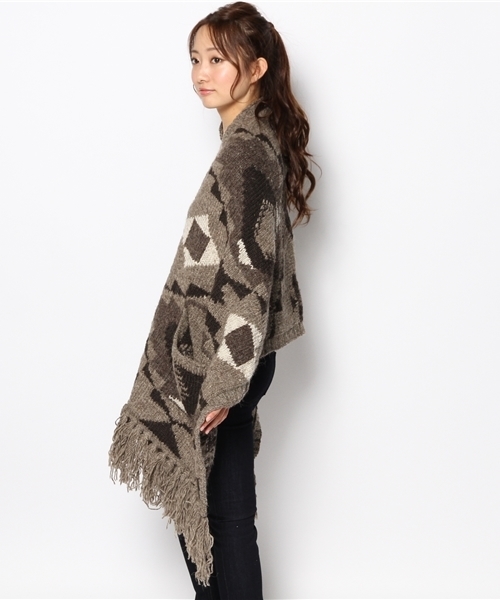 goa（ゴア）の「ナバホジャガードニットショール（その他アウター・レディース・アイボリー/ブラウン・FREE）」の4枚目の写真