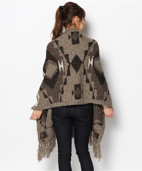 goa（ゴア）の「ナバホジャガードニットショール（その他アウター・レディース・アイボリー/ブラウン・FREE）」の5枚目の写真