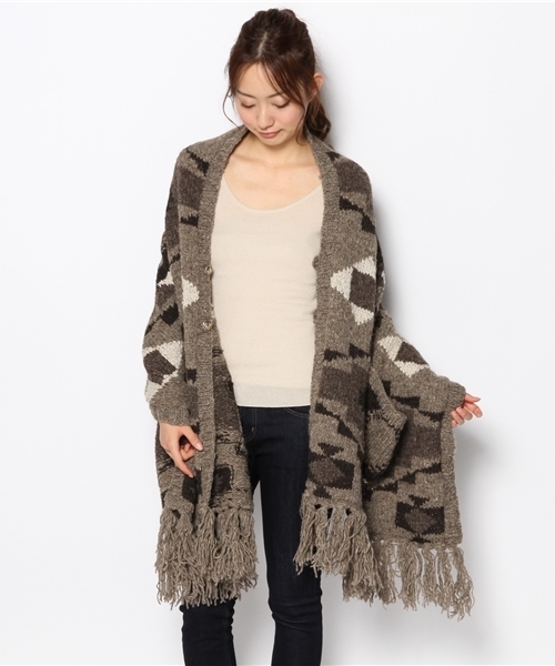 goa（ゴア）の「ナバホジャガードニットショール（その他アウター・レディース・アイボリー/ブラウン・FREE）」の6枚目の写真