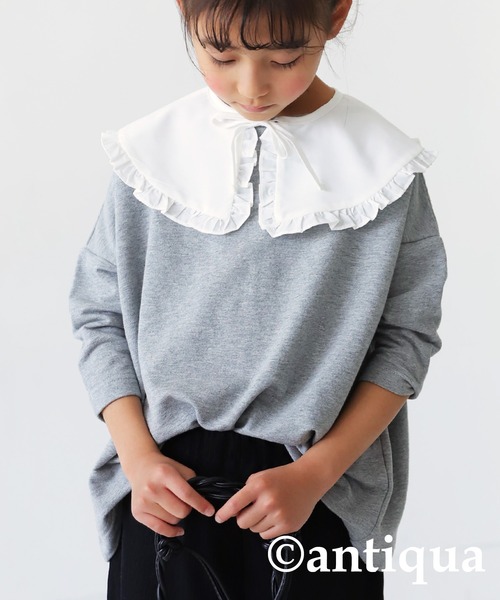 antiqua(アンティカ)の「綿100%で極上の風合い!万能ワイドトップス(Tシャツ/カットソー・キッズ・ブラック/ベージュ/杢グレー/ブラウン系その他/オフホワイト・4/3/5)」の18枚目の写真