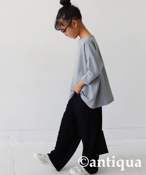 antiqua(アンティカ)の「綿100%で極上の風合い!万能ワイドトップス(Tシャツ/カットソー・キッズ・ブラック/ベージュ/杢グレー/ブラウン系その他/オフホワイト・4/3/5)」の21枚目の写真
