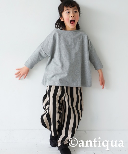 antiqua(アンティカ)の「綿100%で極上の風合い!万能ワイドトップス(Tシャツ/カットソー・キッズ・ブラック/ベージュ/杢グレー/ブラウン系その他/オフホワイト・4/3/5)」の15枚目の写真