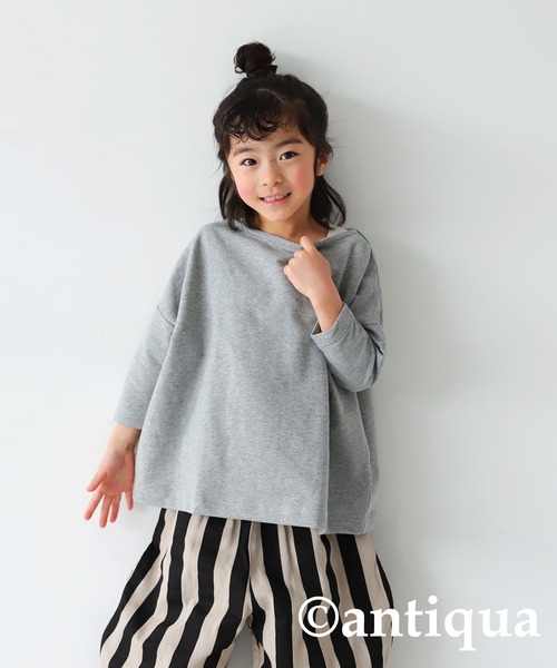 antiqua(アンティカ)の「綿100%で極上の風合い!万能ワイドトップス(Tシャツ/カットソー・キッズ・ブラック/ベージュ/杢グレー/ブラウン系その他/オフホワイト・4/3/5)」の7枚目の写真