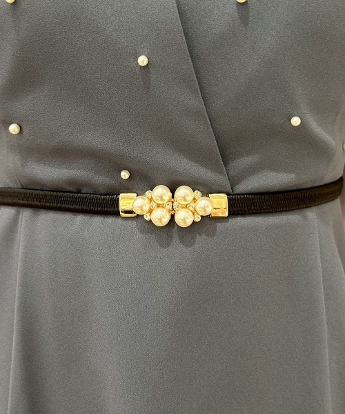 Cupid Heart（キューピッドハート）の「【Cupid Heart】結婚式ベルト パールモチーフベルト（ベルト・レディース・ブラック/ベージュ/ネイビー/ワインレッド/アイボリー・MEDIUM）」の2枚目の写真