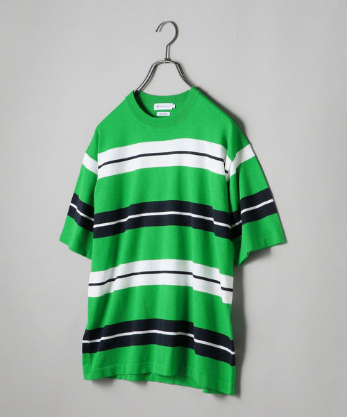 SHIPS JET BLUE(シップスジェットブルー)の「SHIPS JET BLUE:《洗える》マルチボーダー ニット Tシャツ(Tシャツ/カットソー・メンズ・ベージュ/グリーン/ライトブルー・X-SMALL/SMALL/MEDIUM/LARGE)」の3枚目の写真