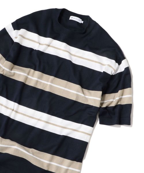 SHIPS JET BLUE(シップスジェットブルー)の「SHIPS JET BLUE:《洗える》マルチボーダー ニット Tシャツ(Tシャツ/カットソー・メンズ・ベージュ/グリーン/ライトブルー・X-SMALL/SMALL/MEDIUM/LARGE)」の13枚目の写真